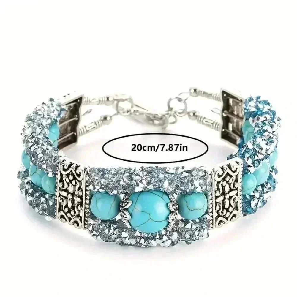 NIP - Glamorous Faux Turquoise & Sparkling Rhinestones Bangle - Picture 5 of 6